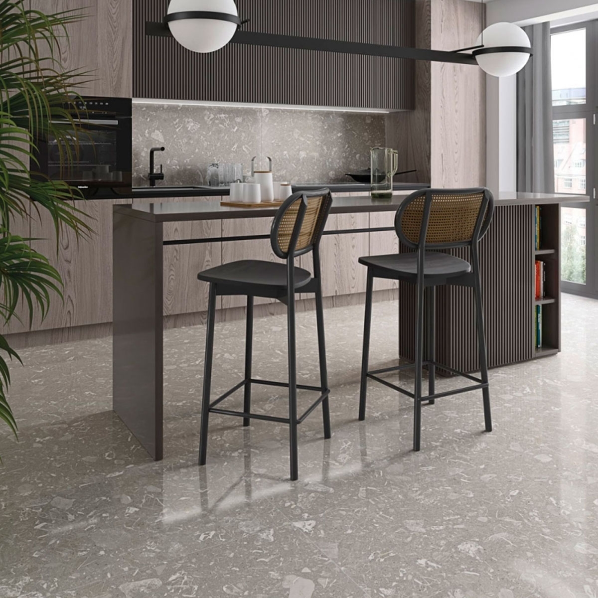 Cocina con Pavimento Luna-R Gris 119,3x119,3