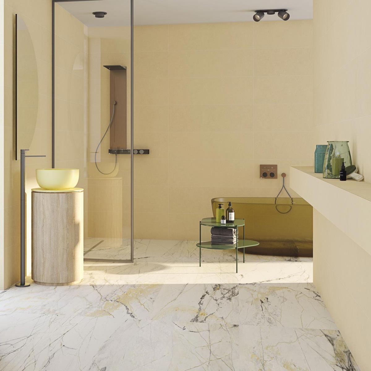 Baño con Revestimiento Ritmo-R Mostaza 32x99 (Caja 1.58 m2)