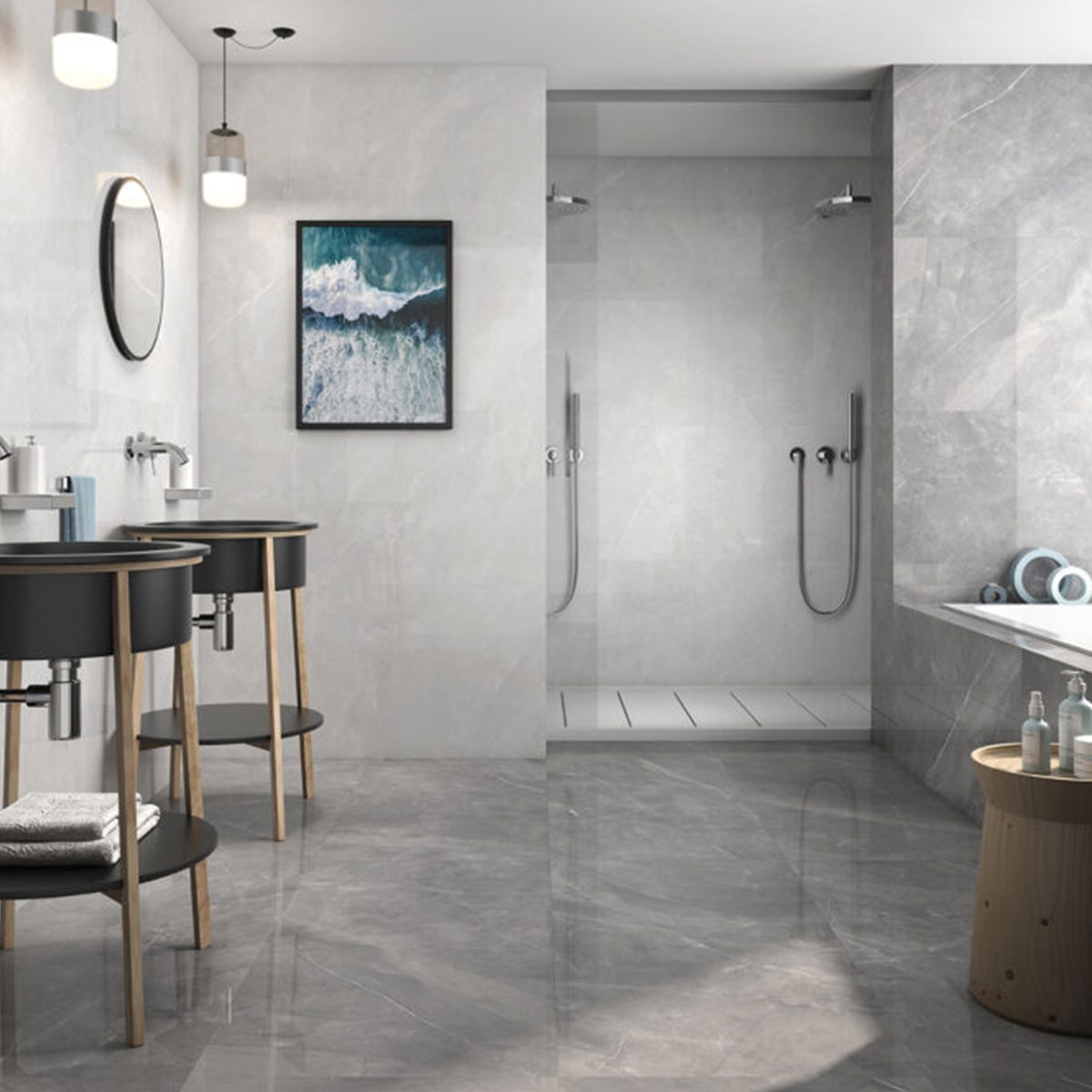 Baño con Pavimento Dagma Gris 60x120