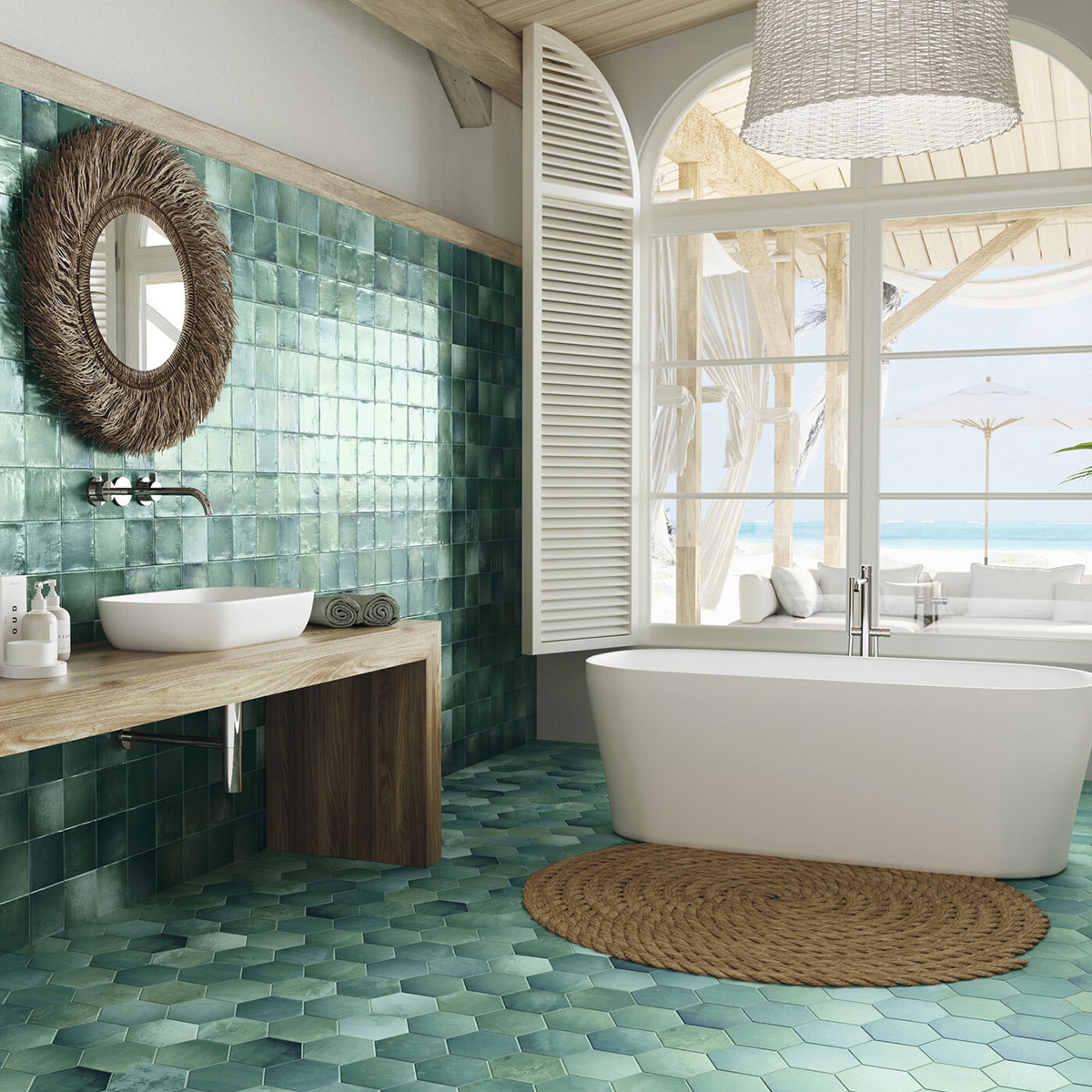 Baño con revestimiento Sintra Emerald Green 12,4x12,4