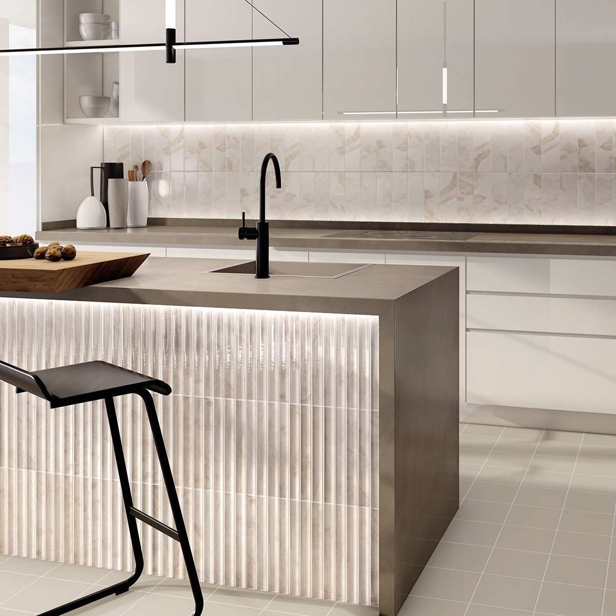 Interior con revestimiento Chloe Wave Snow 15x30