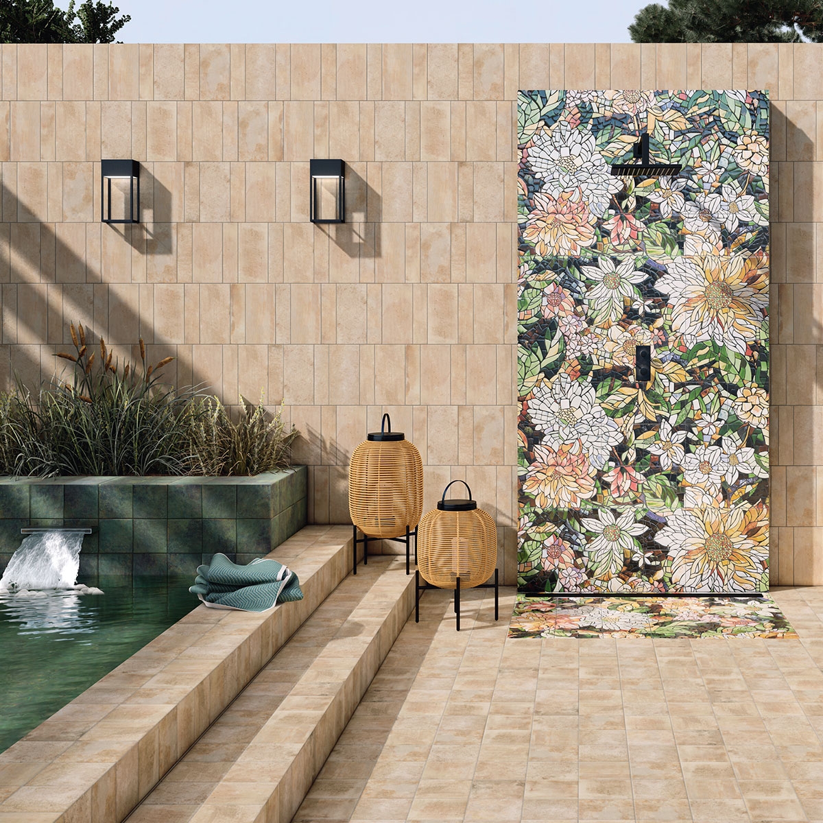 Exterior con pavimento y revestimiento Lagoon Green 15x15 (Caja 0.50m2)