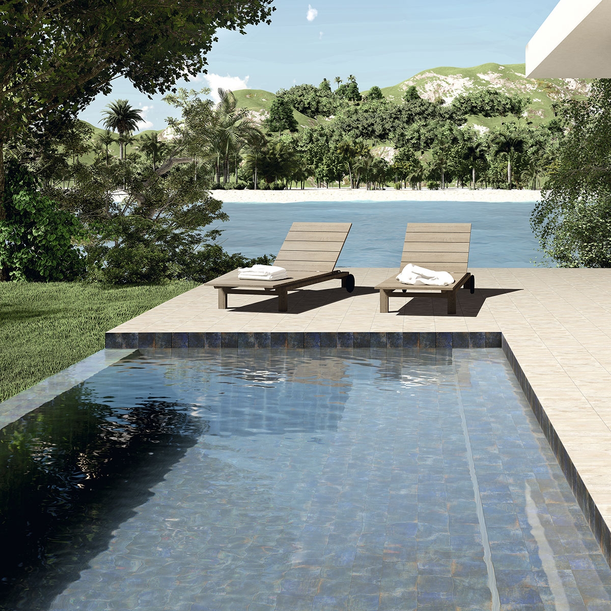 Exterior con pavimento y revestimiento Lagoon Deep 15x15