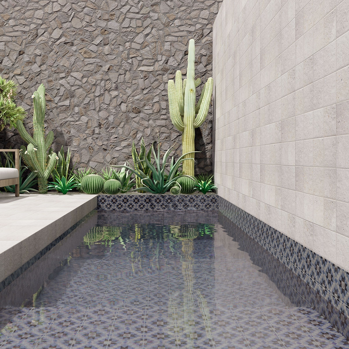 Exterior con revestimiento Marrakech Silver 15x15