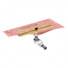 Evolux Ruber Smooth Gold/Dark Grid Linear Shower Drain Waterproofing Kit