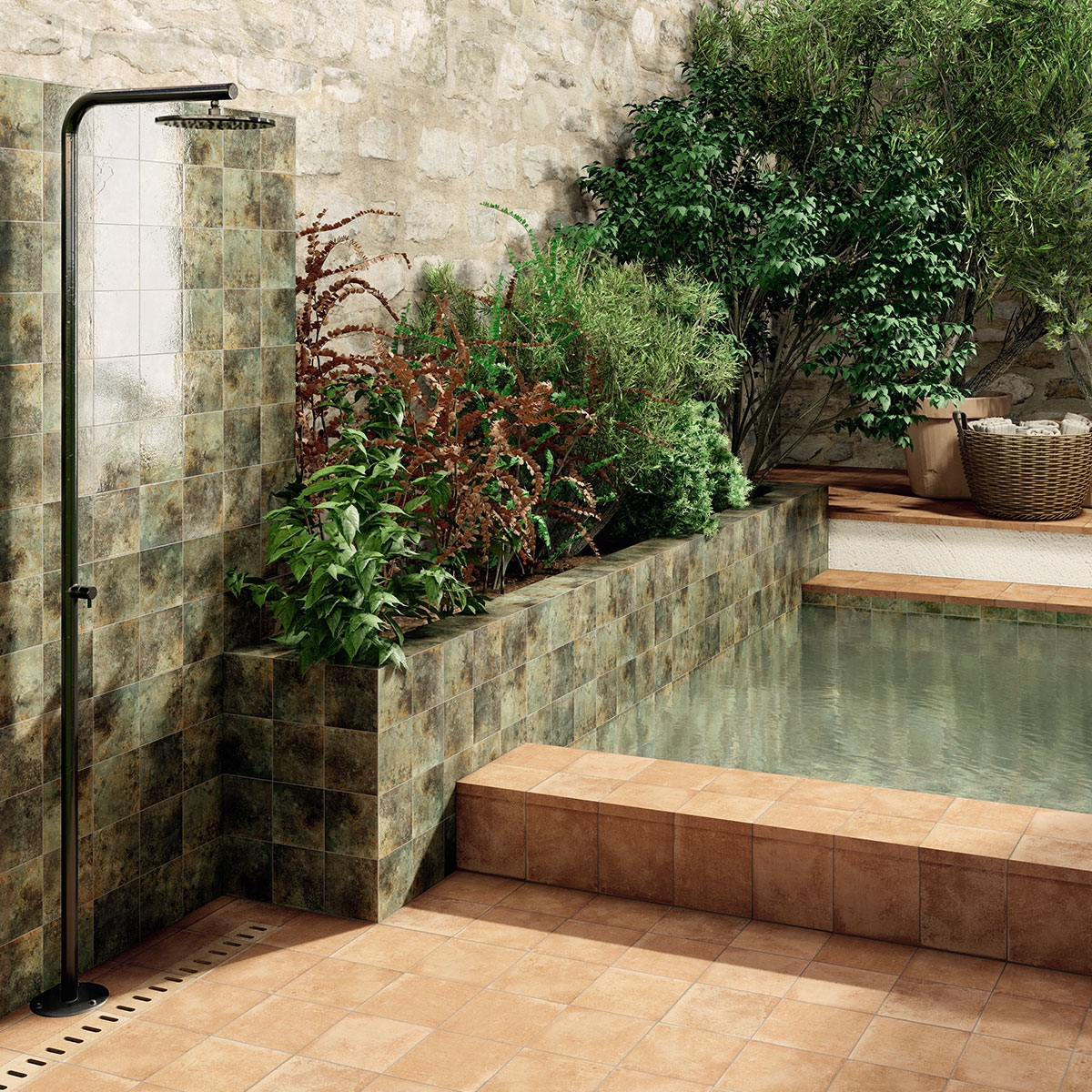 Exterior con revestimiento Oasis Green 15x15