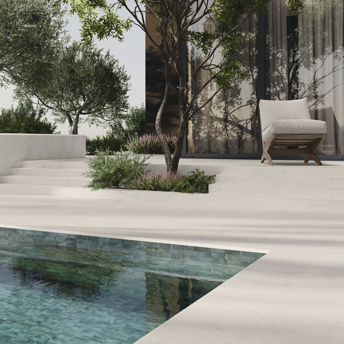 Exterior con pavimento Wabi Sabi Stru Bianco Antideslizante 60x120