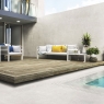 Exterior con revestimiento y pavimento Wabi Sabi Bianco Lapatto 60x60