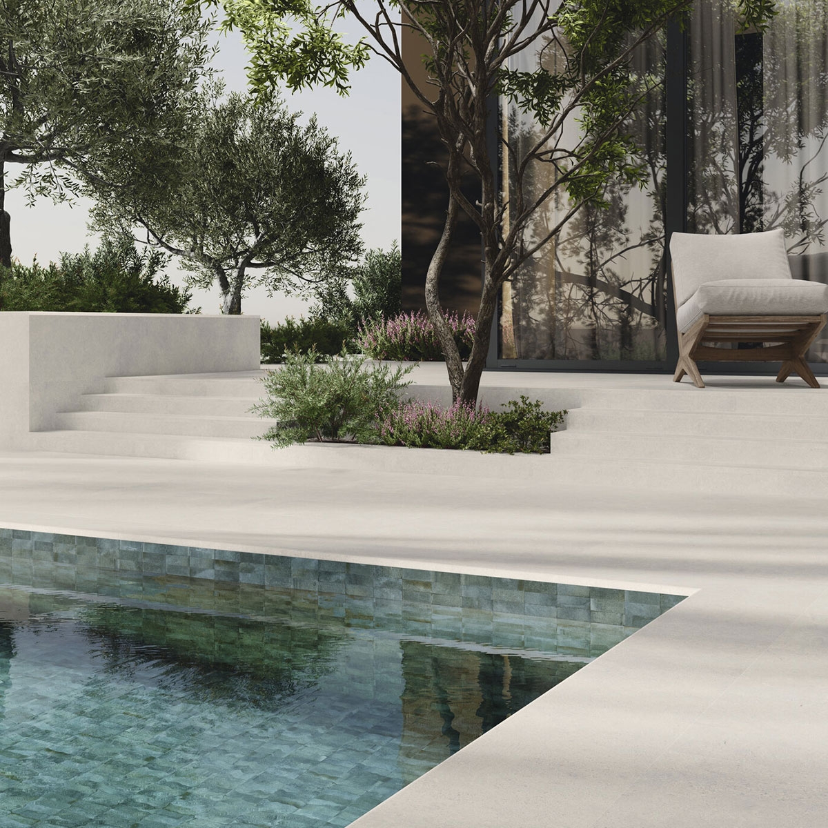 Piscina con pavimento Peldaño Recto Wabi Sabi Bianco Antideslizante 33x120