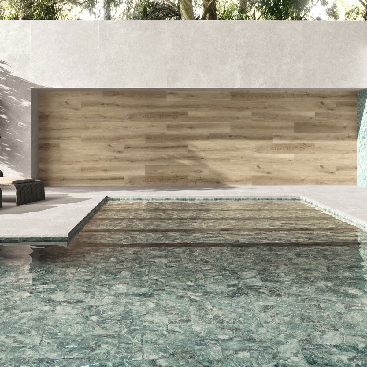 Piscina con pavimento Peldaño Recto Wabi Sabi Bianco Antideslizante 33x120 (Precio por pieza)