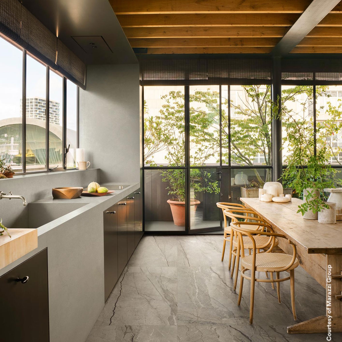Cocina con Pavimento Cementum20 Nickel Antideslizante 60x60