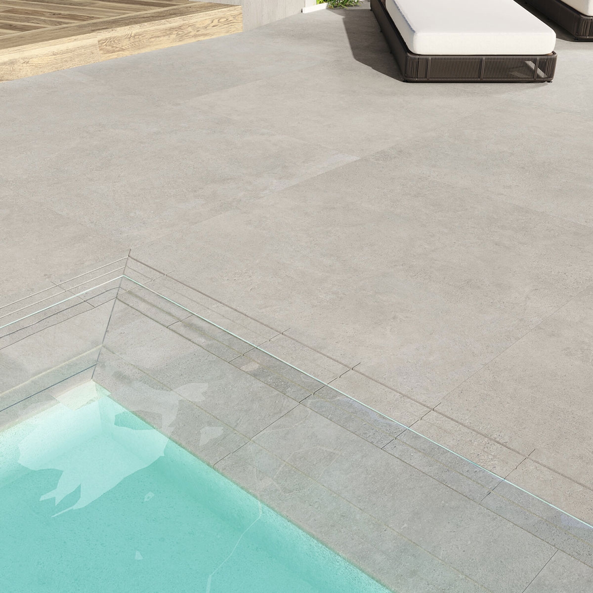 Exterior con pavimento Wabi Sabi Stru Taupe Antideslizante 60x120
