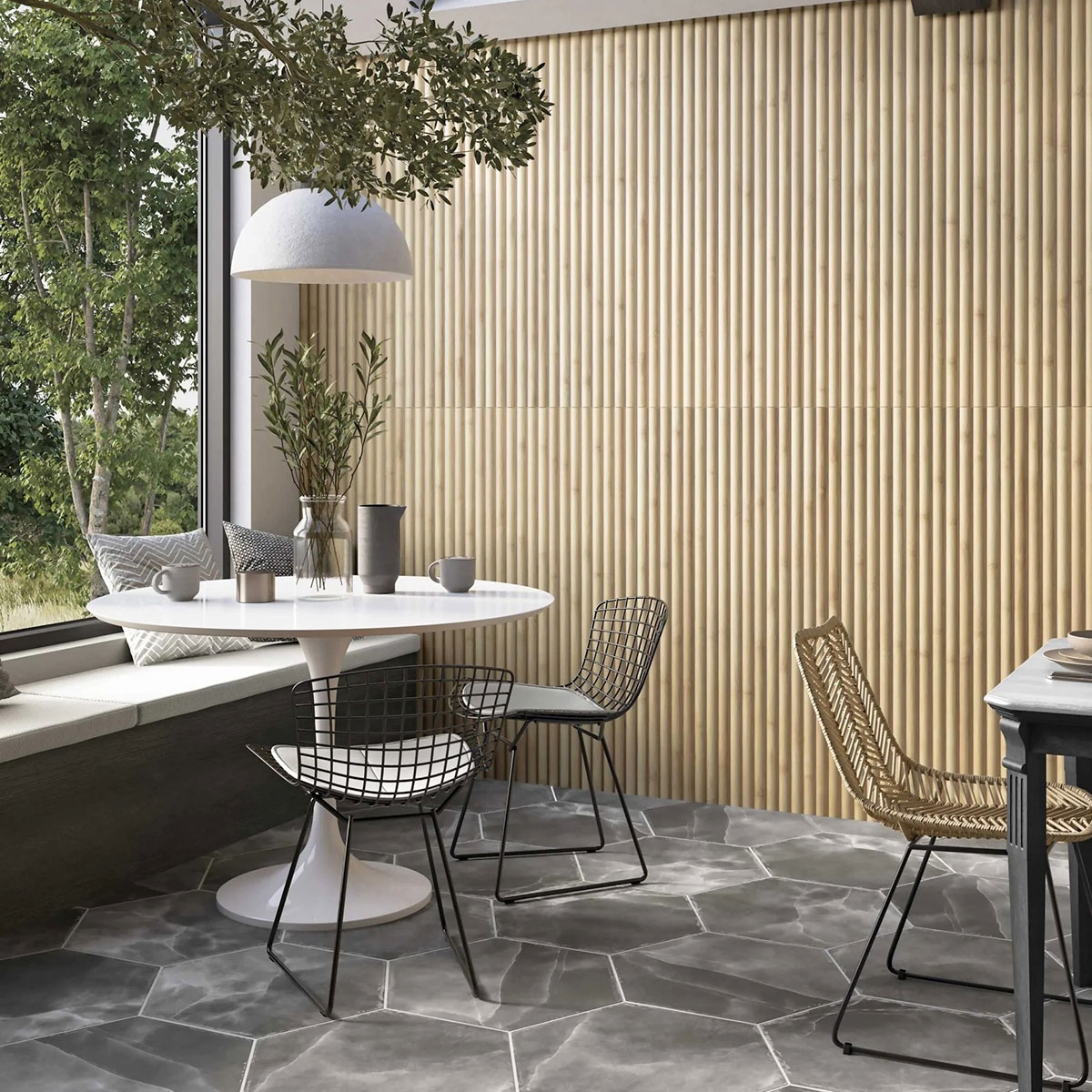 Restaurante con Revestimiento Bamboo Natural 40x120