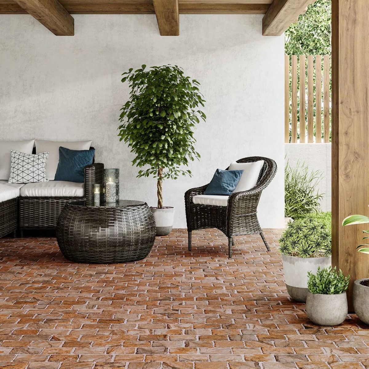 Terraza con Pavimento Canyon Cobblestone Antideslizante 44x66