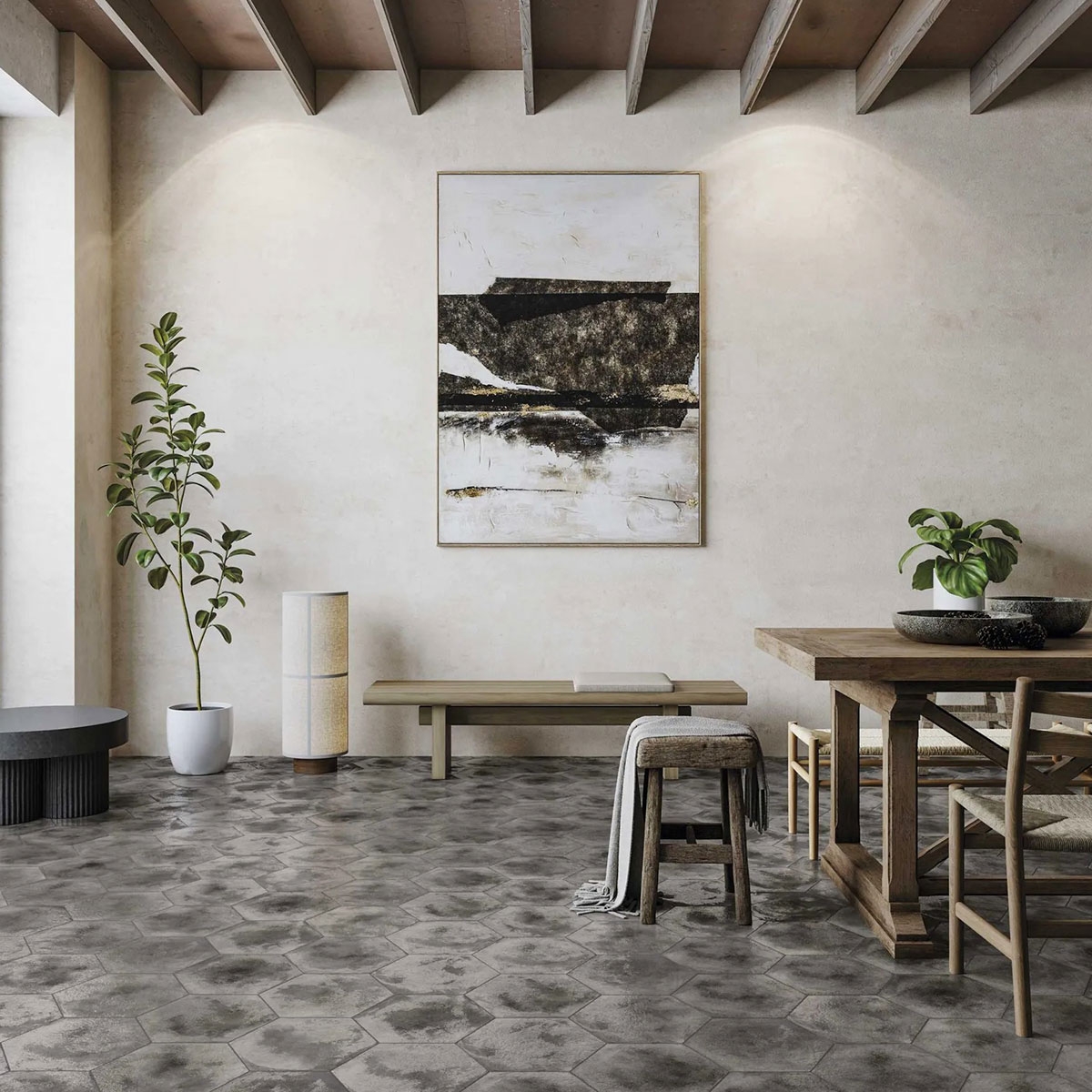 Comedor con Pavimento Craft Charcoal 28.5x33