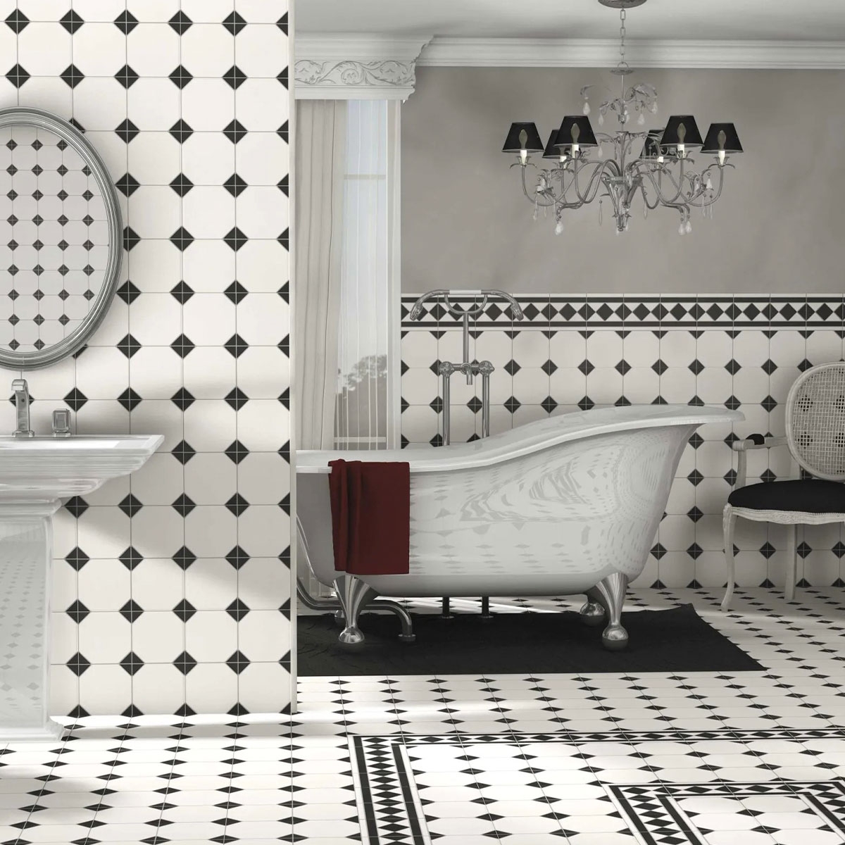 Baño con pavimento Oxford Negro Esquina 33x33
