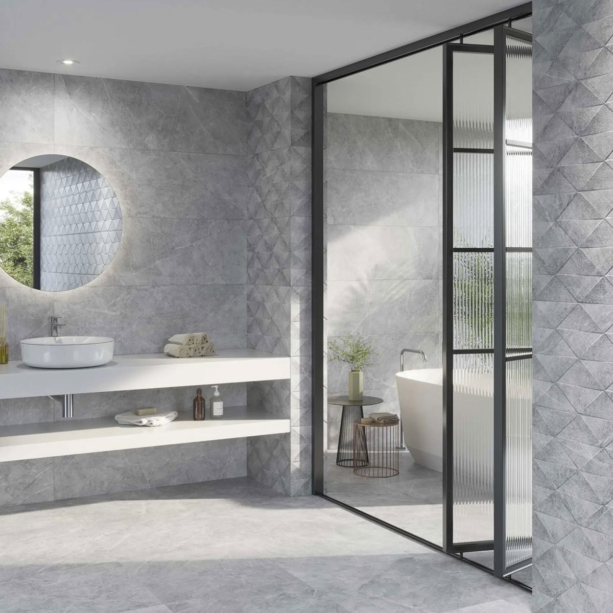 Baño con revestimiento Legacy Grey 40x120