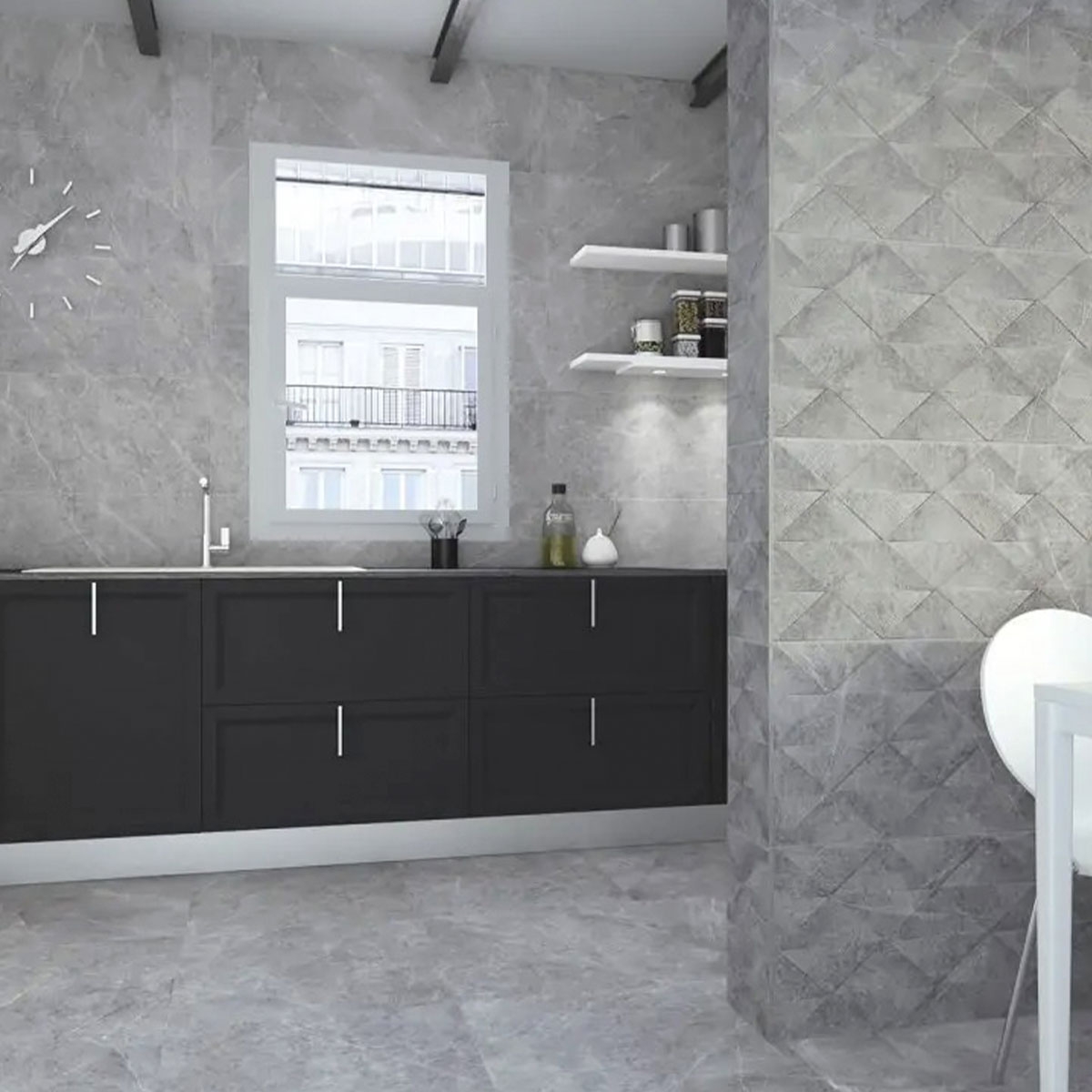 Cocina con revestimiento Legacy Relieve Grey 40x120