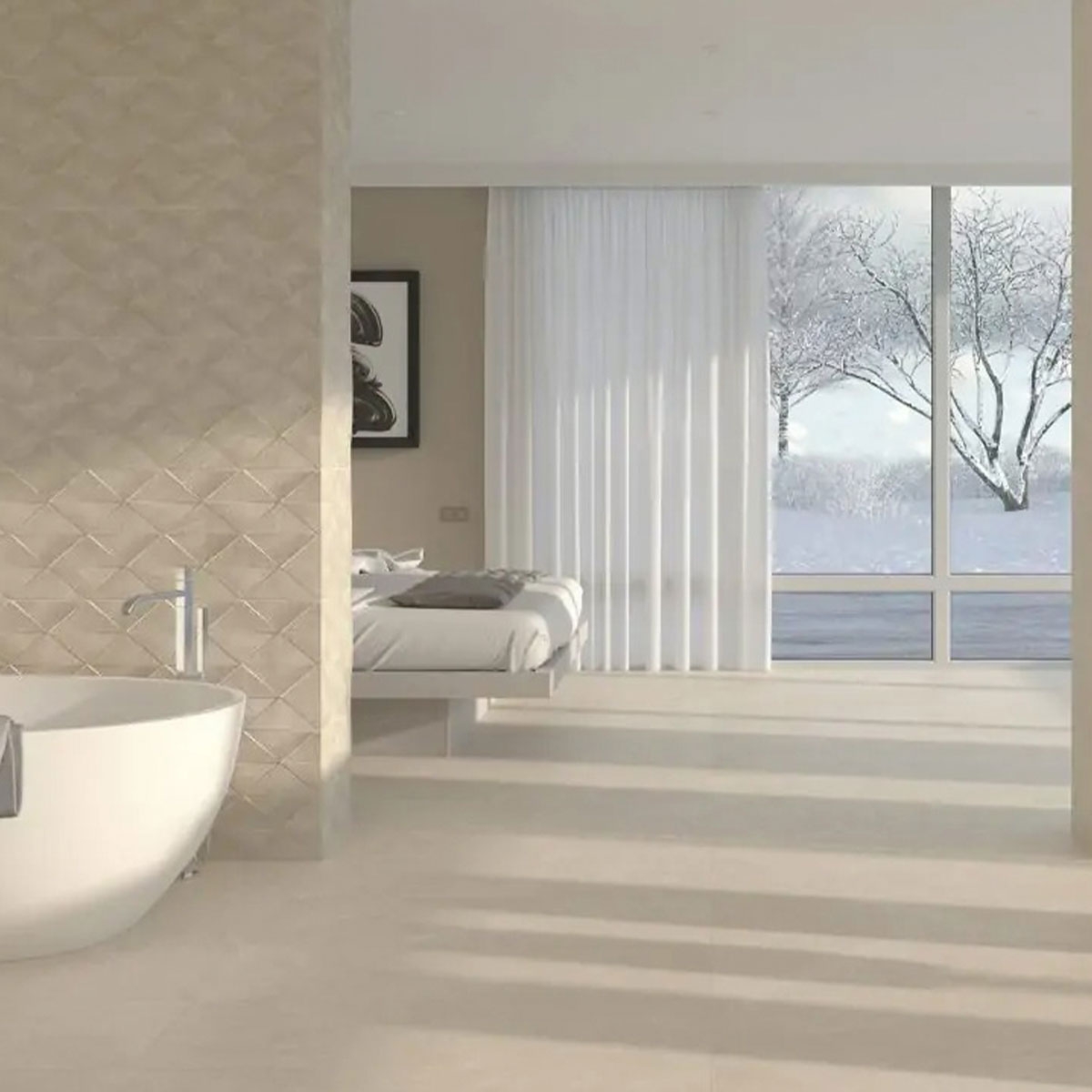 Baño con revestimiento Legacy Relieve Taupe 40x120