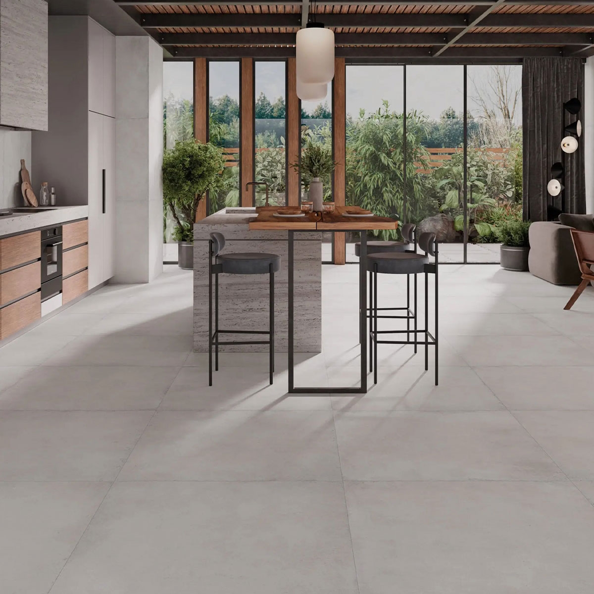 Cocina con pavimento Make Up White 100x100