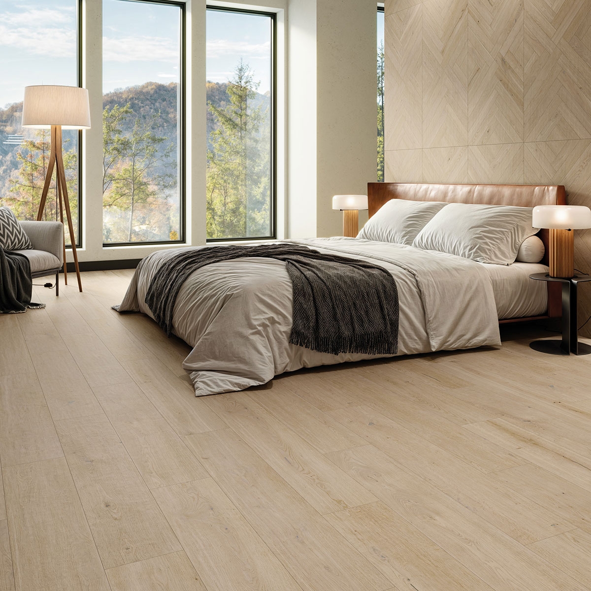 Interior con pavimento Rovere Ombre Maple 20x120
