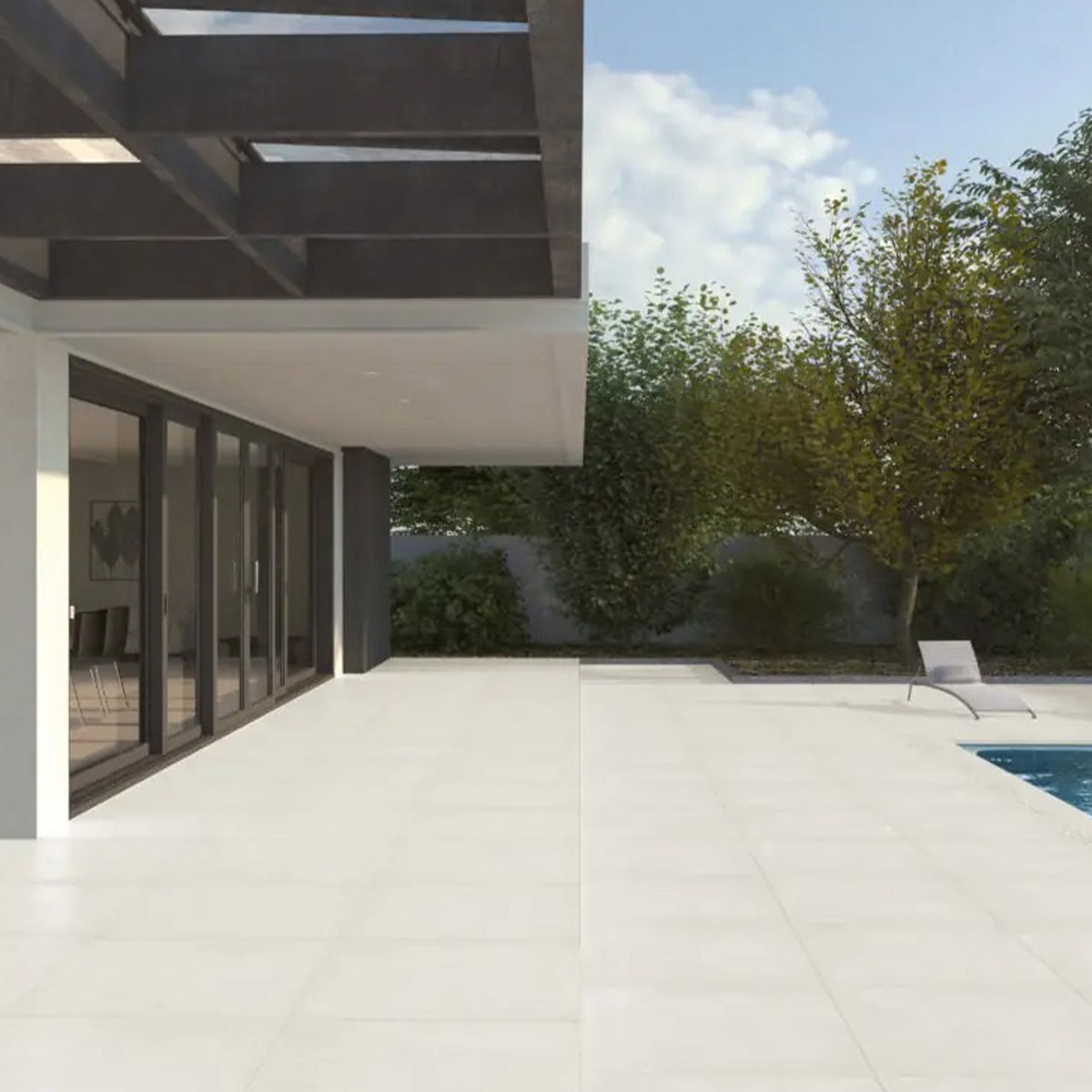 Exterior con pavimento Make Up White Antideslizante 100x100x2