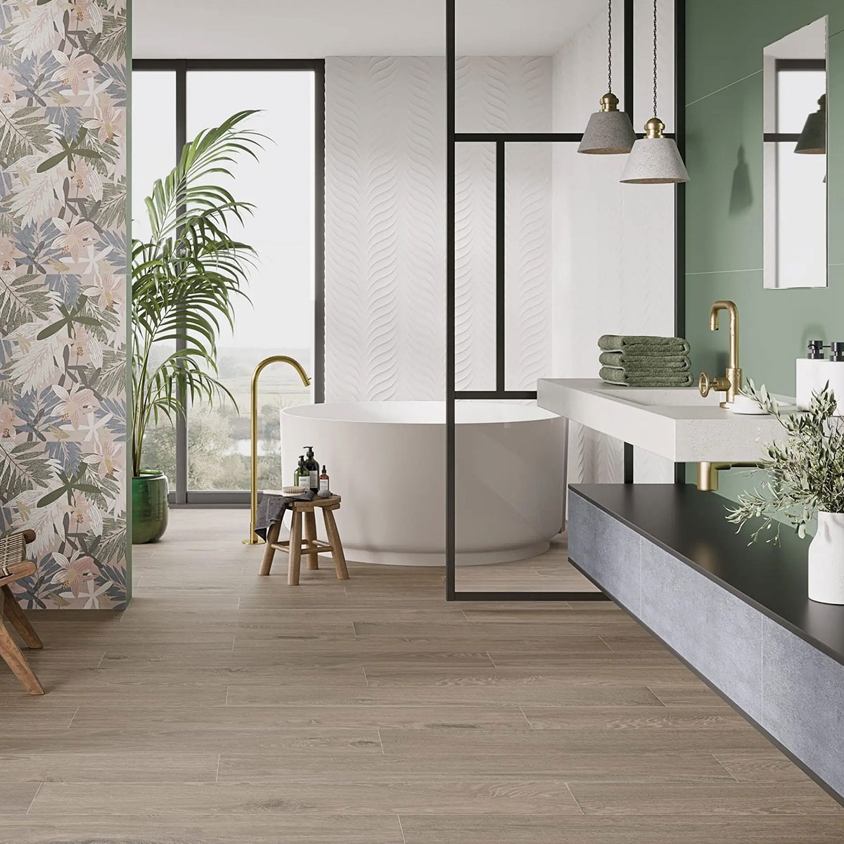 Baño con revestimiento Yris Palm Bianco 60x120 (Caja 1,44m2)