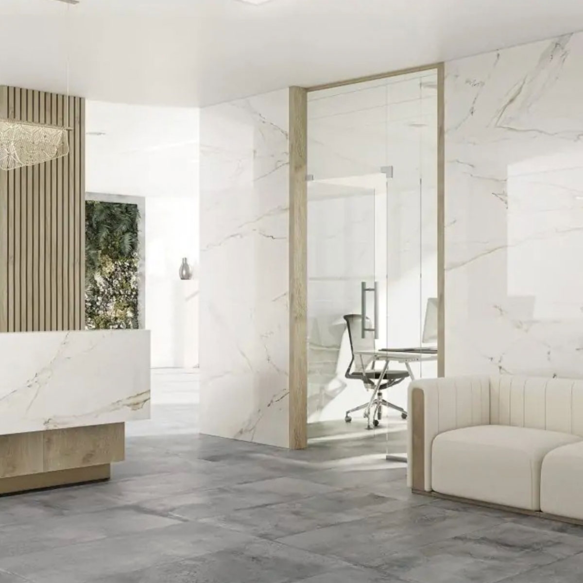 Interior con revestimiento Vogue Bianco Pulido 60x120
