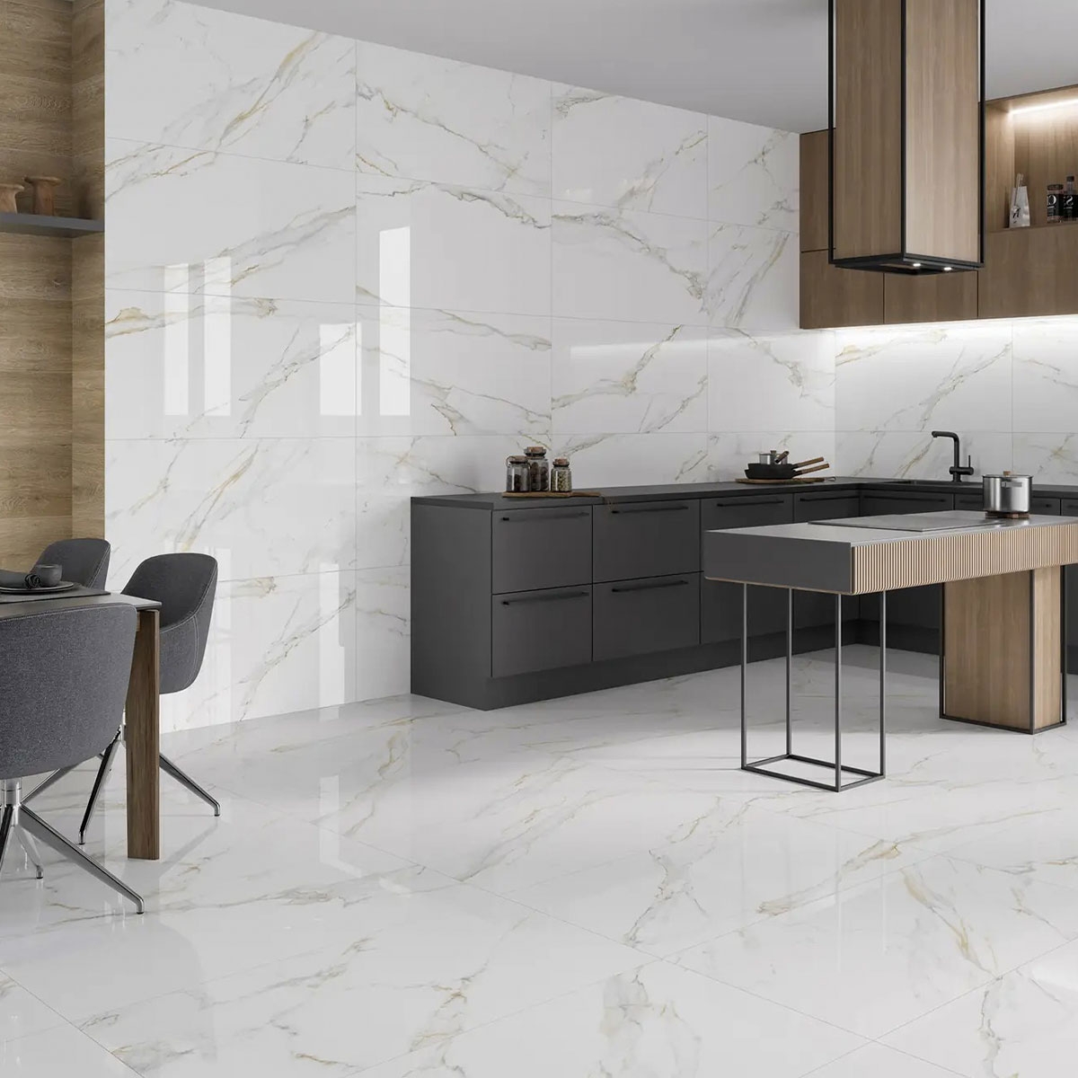 Cocina con pavimento Vogue Bianco Mate 60x120