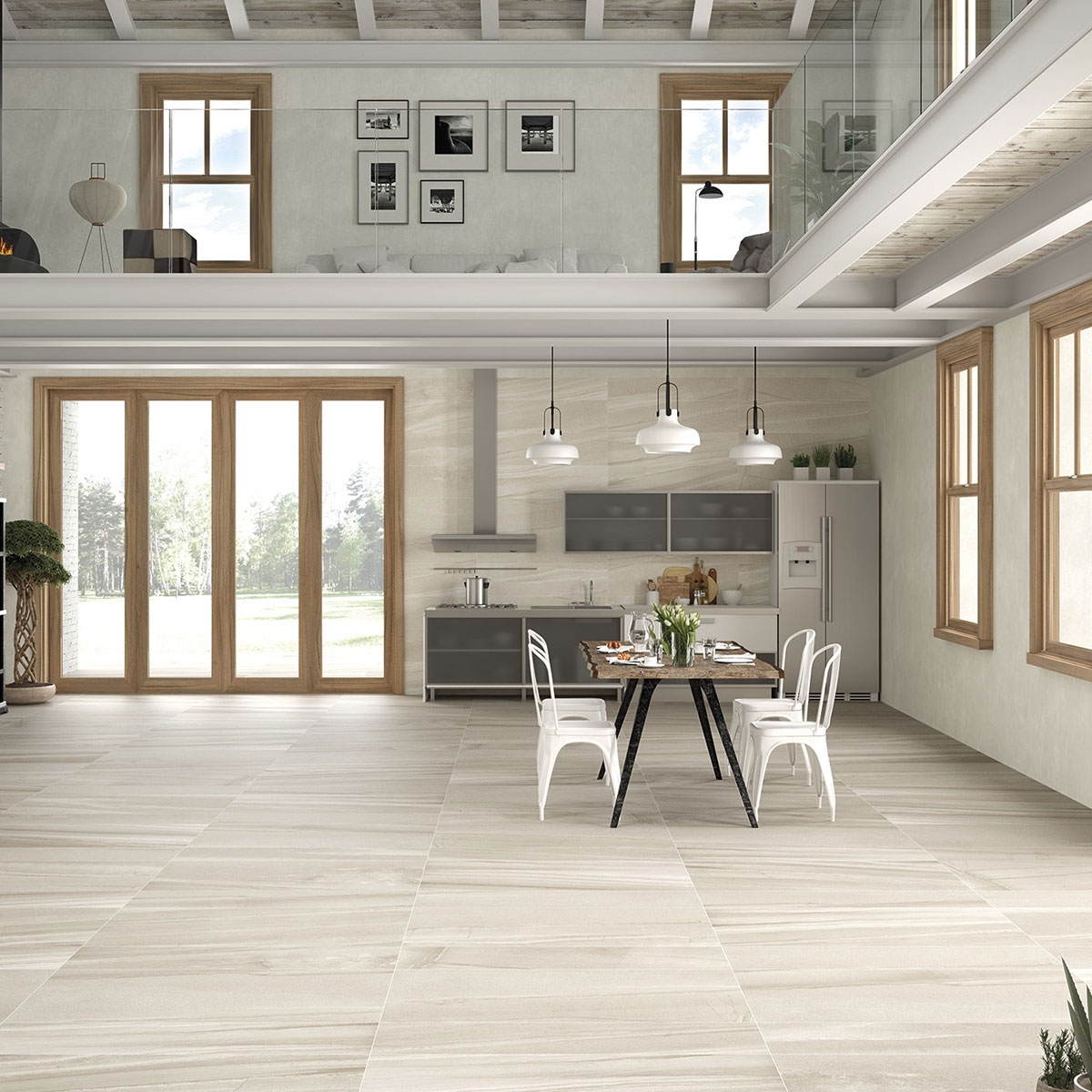 Interior con pavimento Burlington Cream 60x120 (Caja 1.44m2)