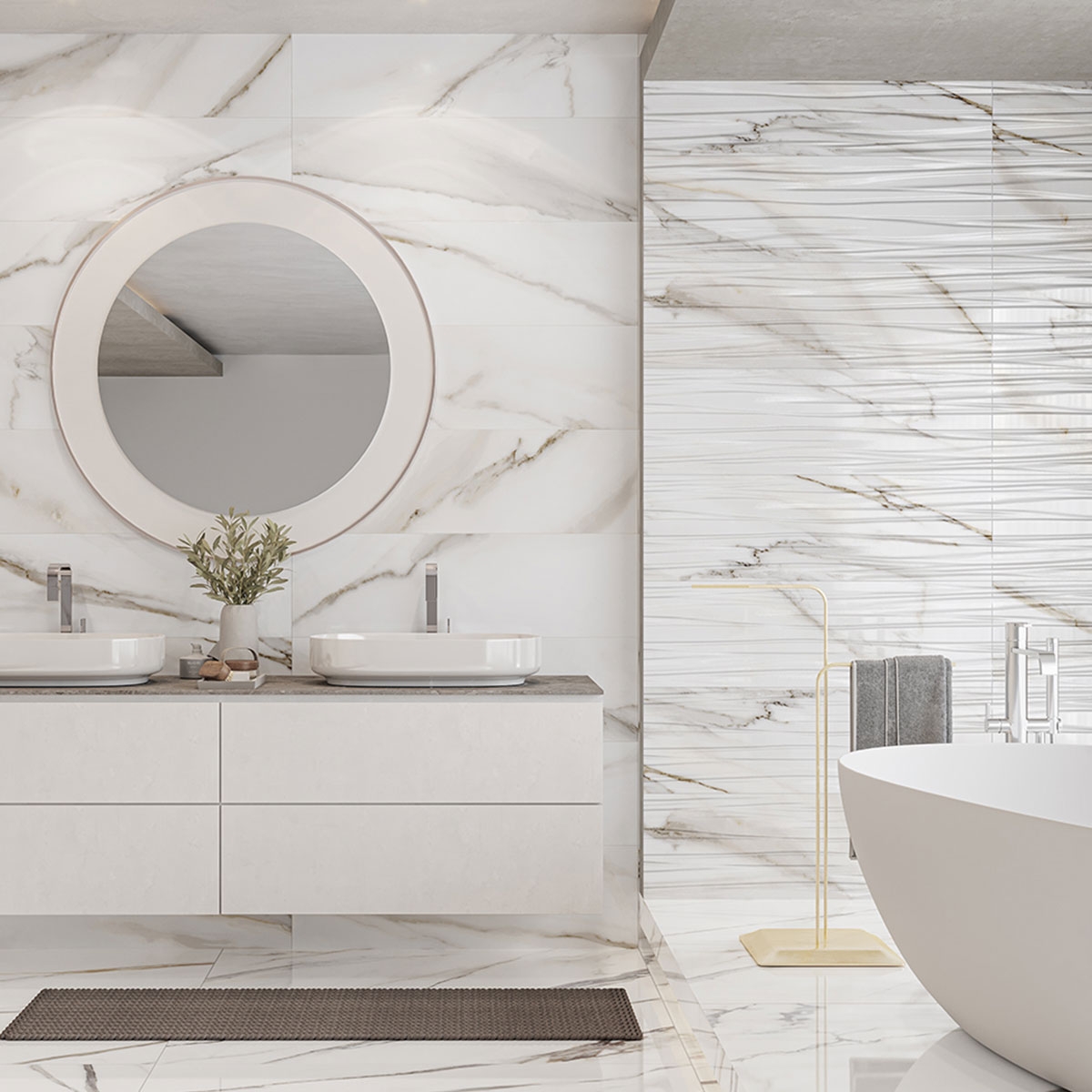 Baño con revestimiento Calacatta Gold 33x100