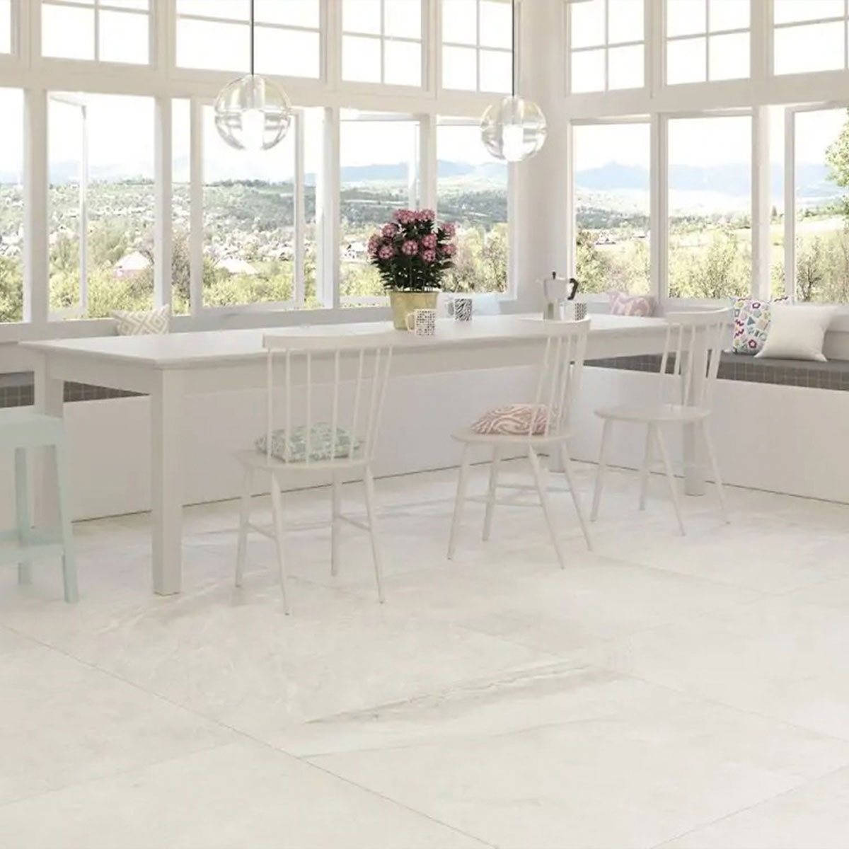 Comedor con pavimento Valley Beige 100x100