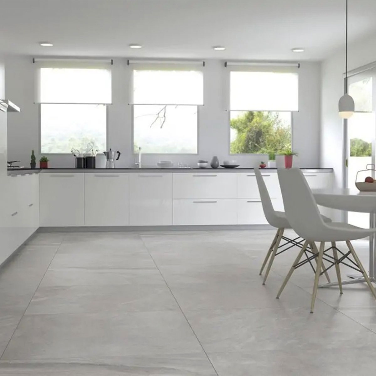 Cocina con pavimento Valley Smoke 100x100