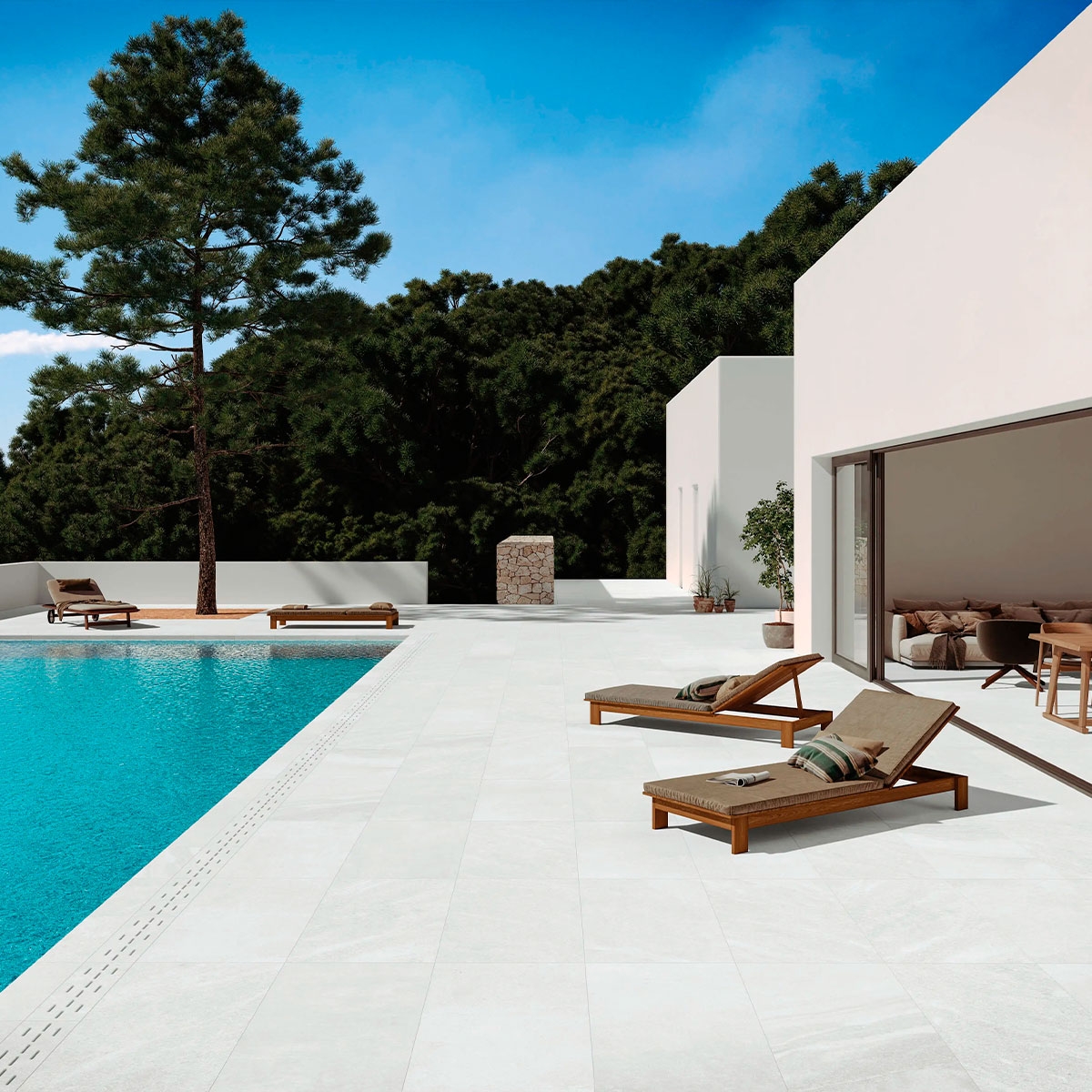 Exterior con pavimento Valley White Antideslizante 60x120x2