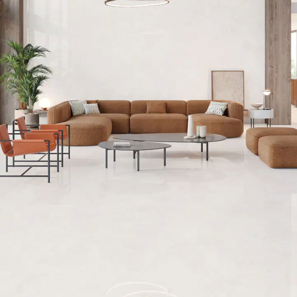 Interior con pavimento Supreme Marfil 120x120