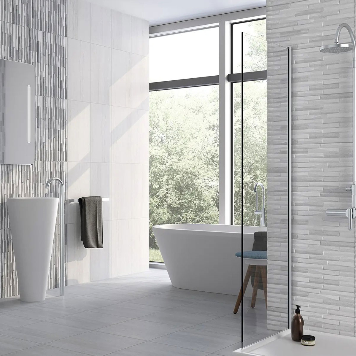 Baño con revestimiento Sunset Relieve White 31,6x60,8