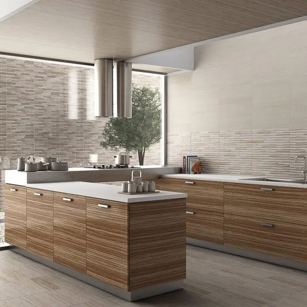 Cocina con revestimiento Sunset Relieve Taupe 31,6x60,8
