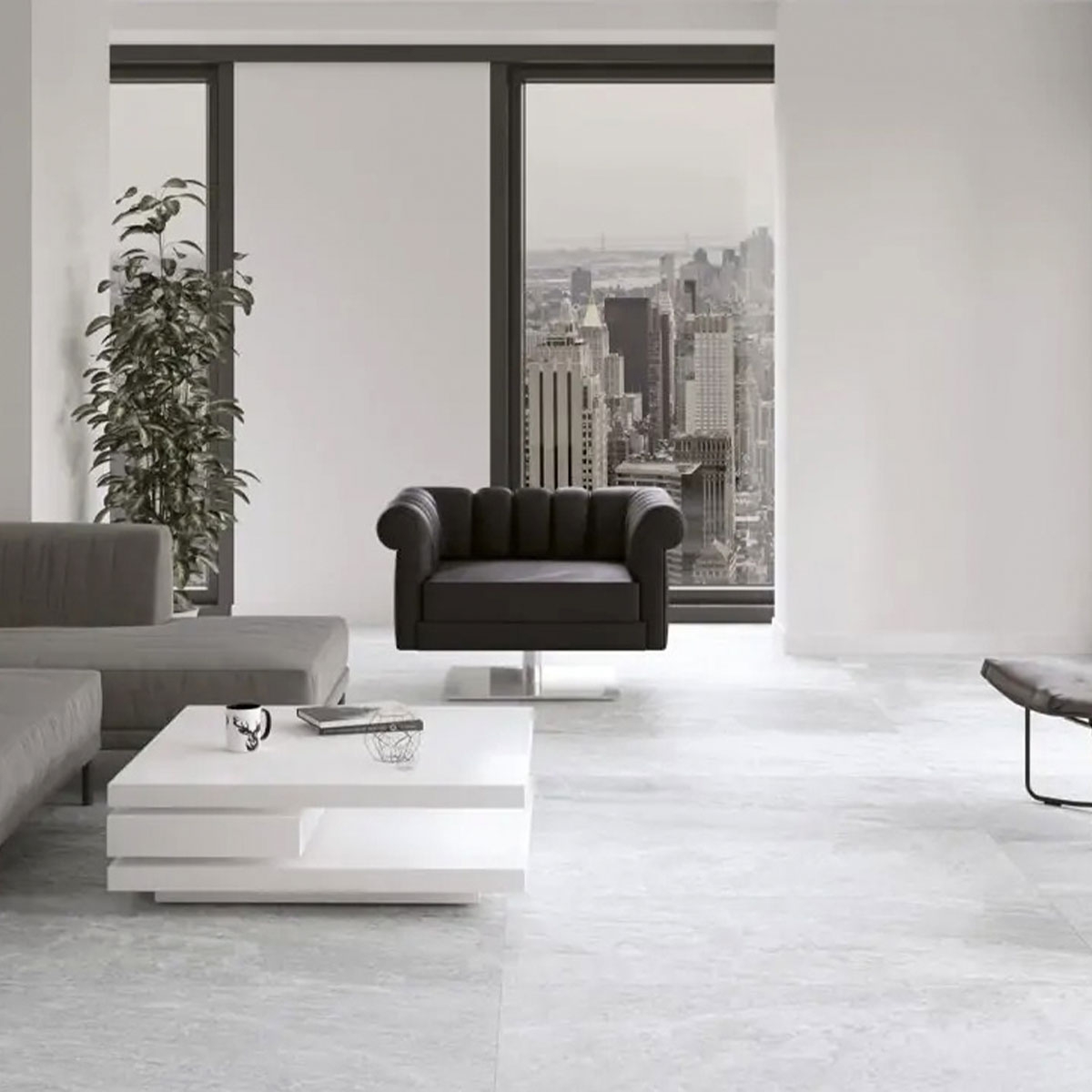 Interior con pavimento Stonehenge Grey 60x120