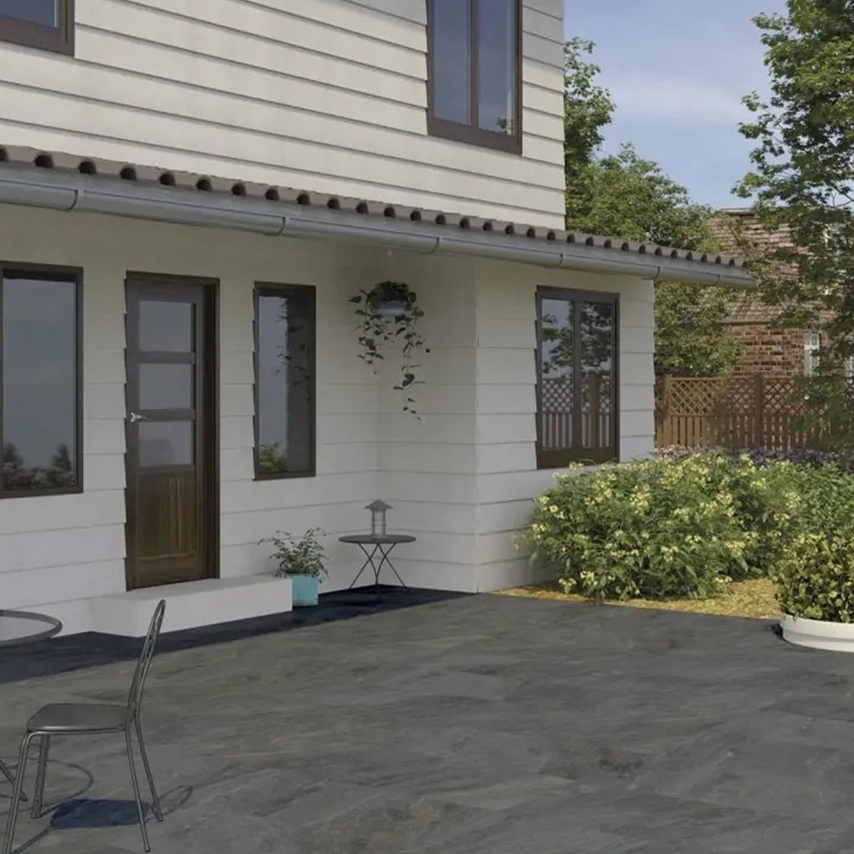 Exterior con pavimento Stonehenge Oxide Antideslizante 60x120x2