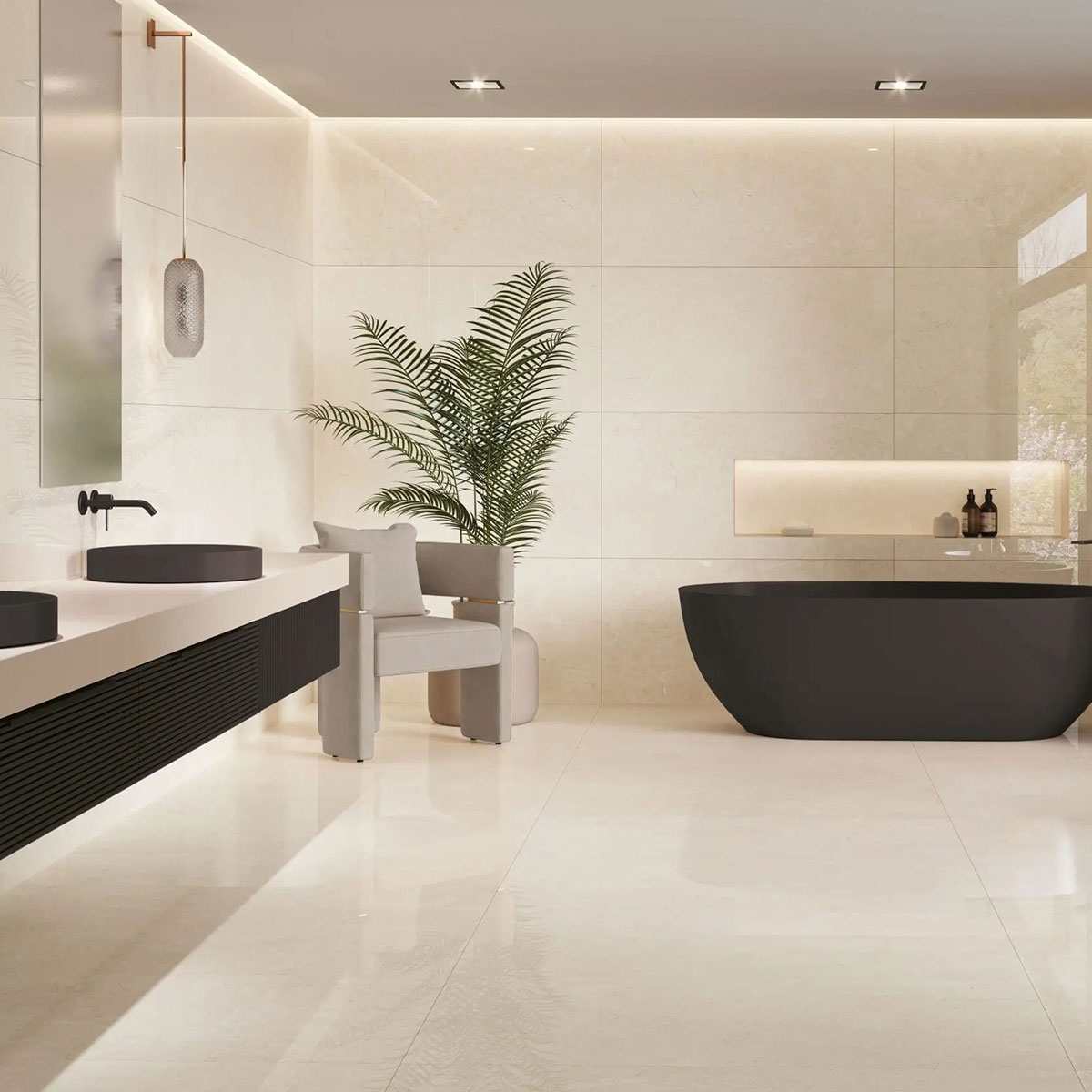 Baño con revestimiento Serenity Cream Pulido 60x120