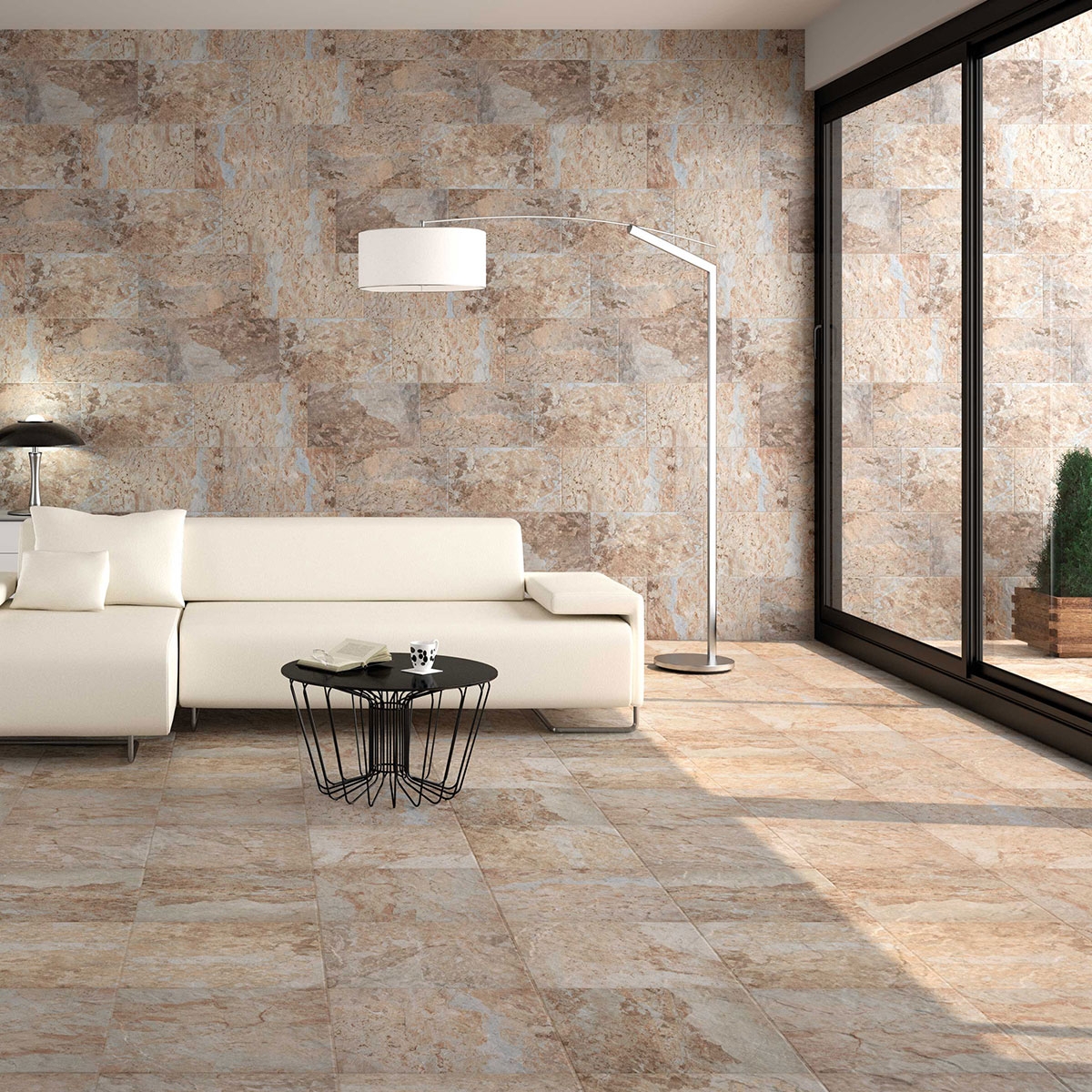 Interior con pavimento y revestimiento Eifel Beige 31.6x60.8