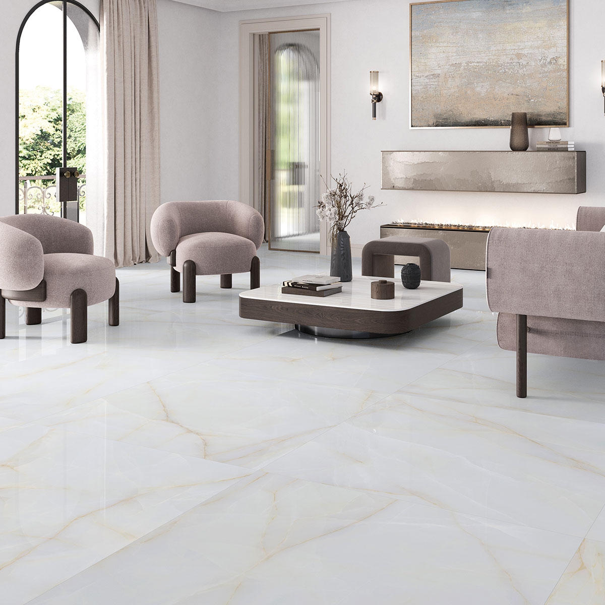 Interior con pavimento Elit Bianco 120x120