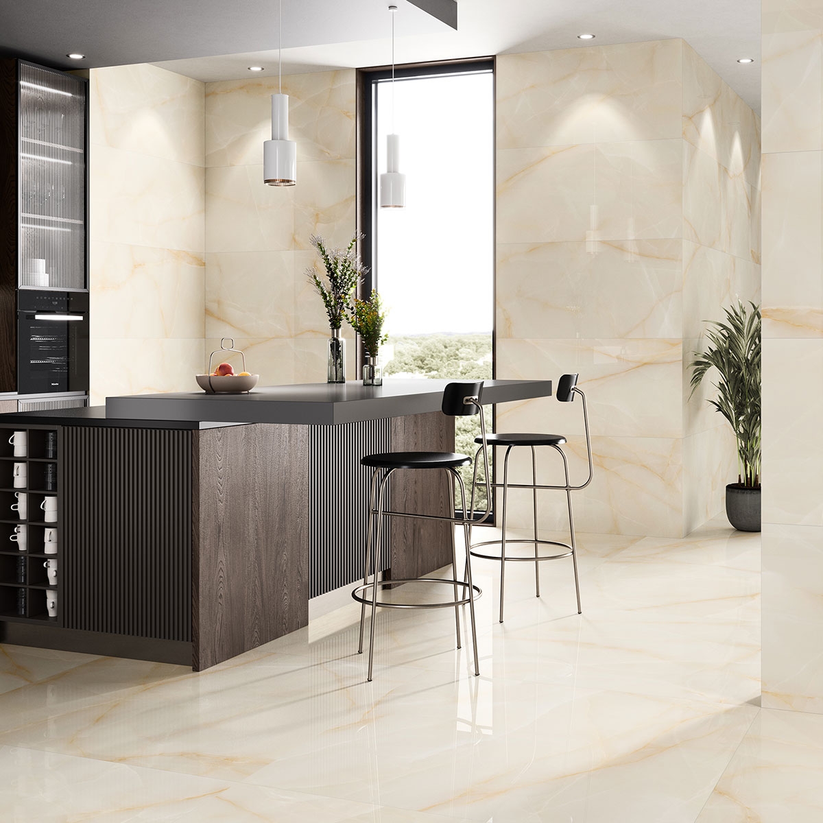 Interior con pavimento Elit Beige 120x120