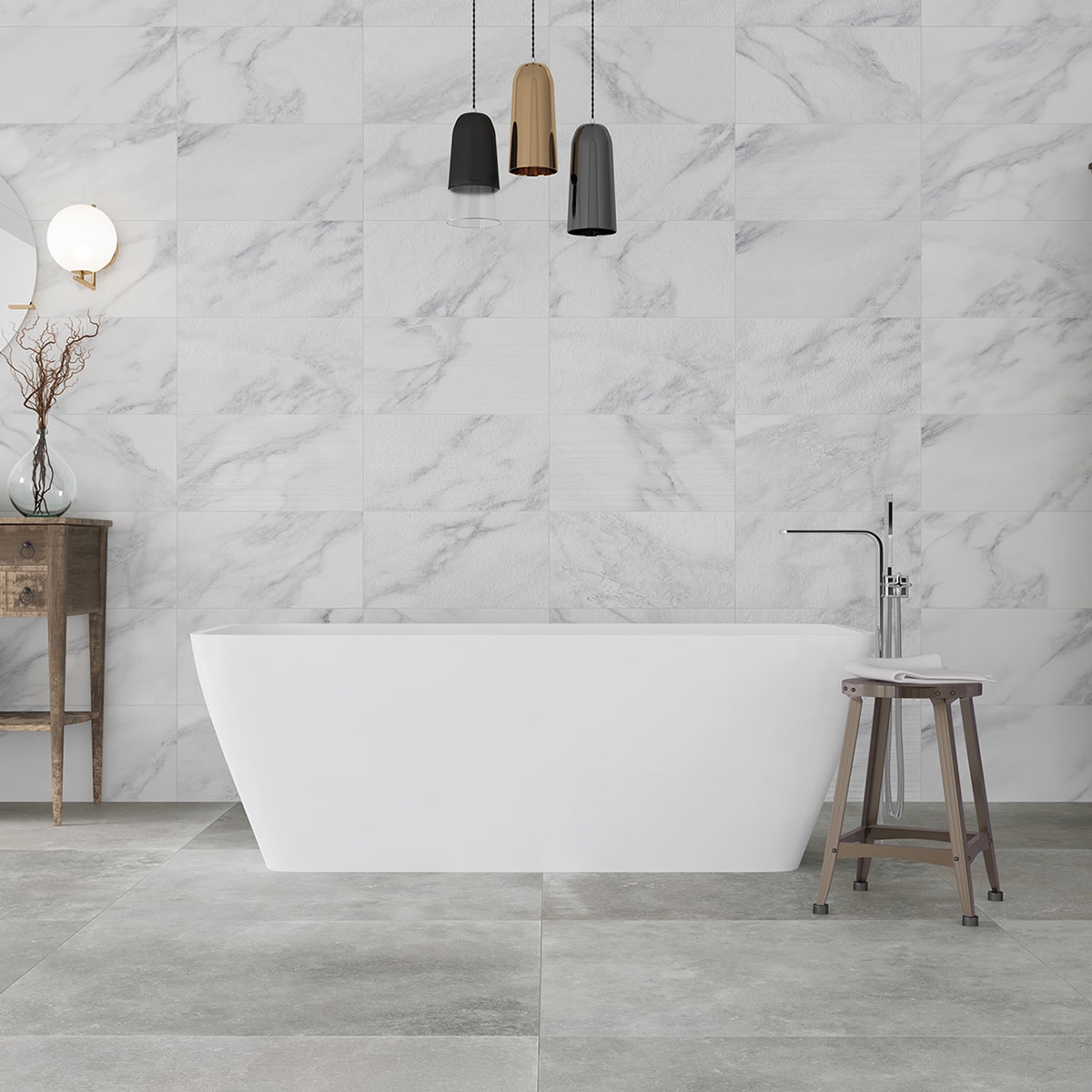 Baño con pavimento Eternal Stone Grey 100x100