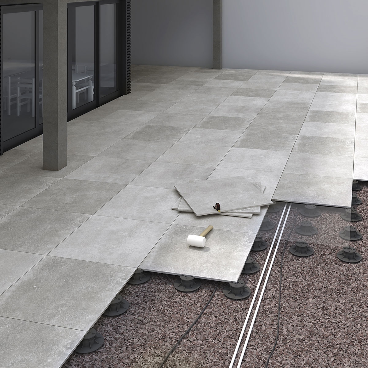 Ambiente con pavimento Eternal Stone Grey Antideslizante 100x100x2