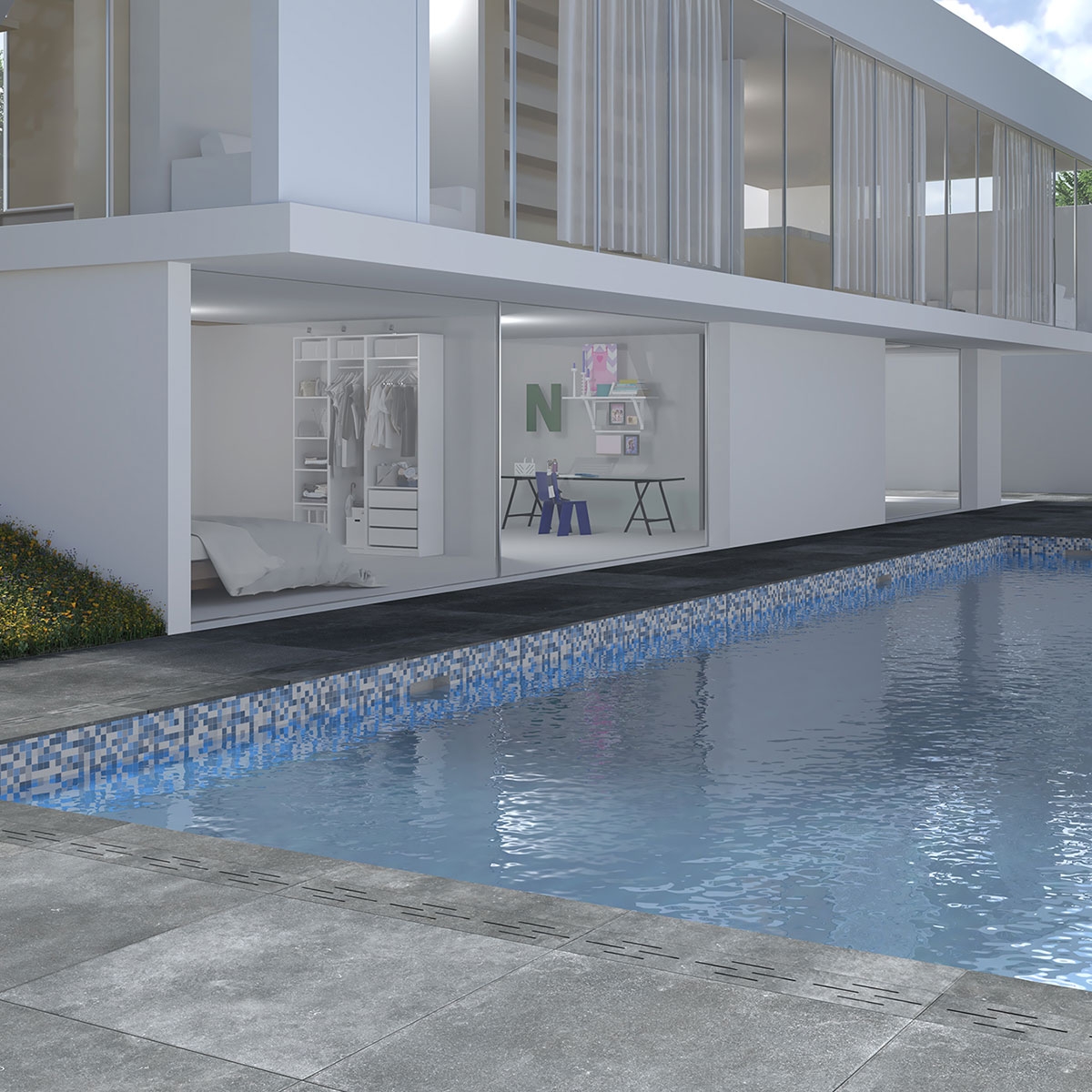 Exterior con pavimento Eternal Stone Graphite Antideslizante 100x100x2