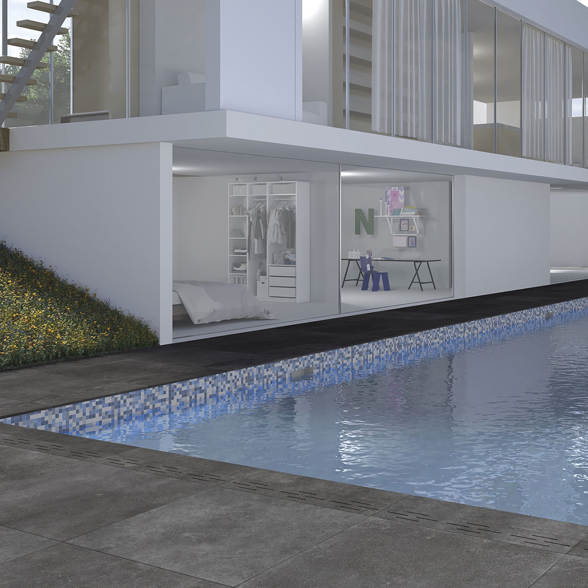 Exterior con pavimento Eternal Stone Dark Antideslizante 100x100x2