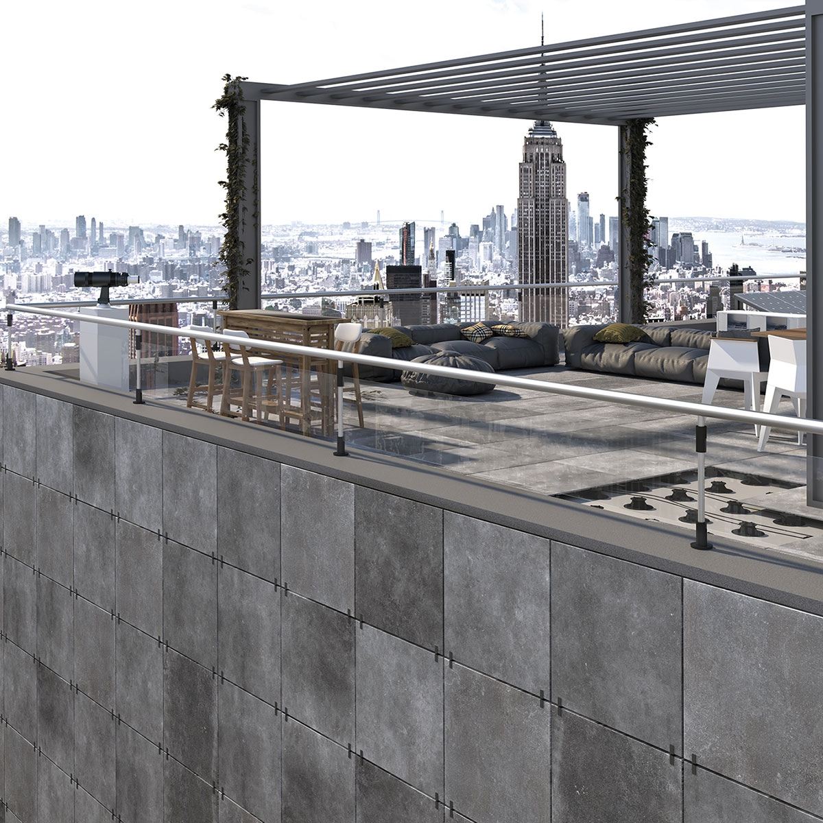 Exterior con revestimiento Eternal Stone Dark Antideslizante 100x100x2