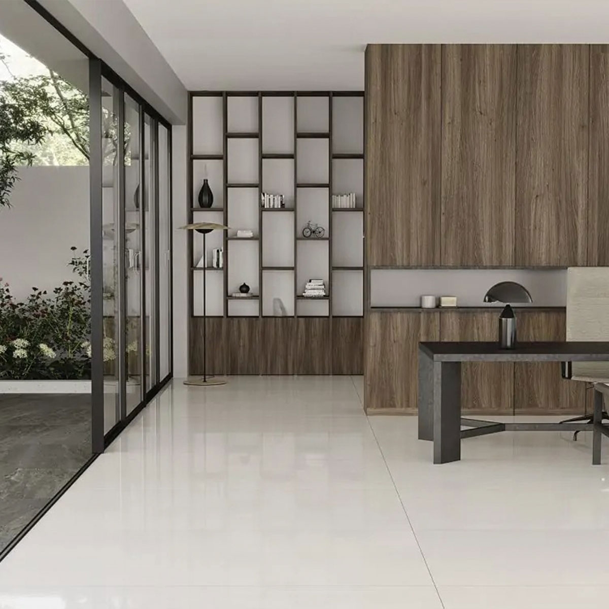 Interior con pavimento Raffaello Marfil 120x120