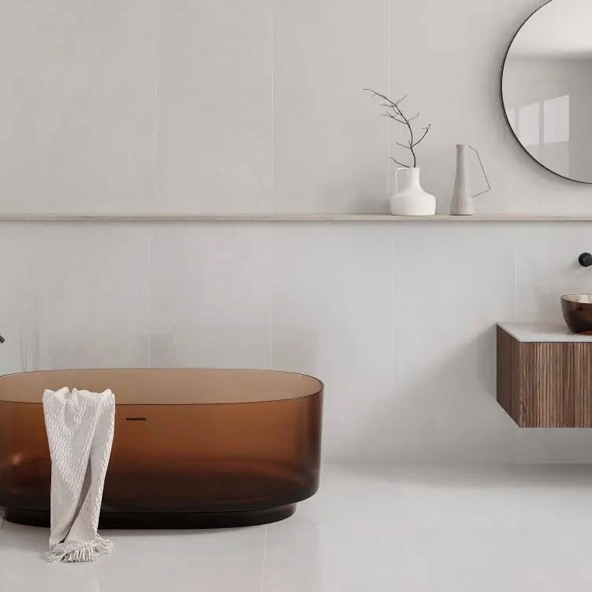 Baño con pavimento y revestimiento Raffaello Bianco Pulido 60x120